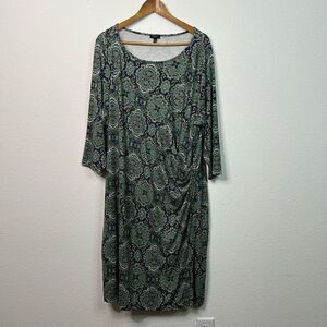 Talbots Blue Green Medallion Faux-Wrap Jersey Knit Rayon Dress Women’s Size 3X
